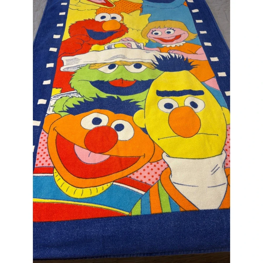 VTG Sesame Street Towel 80s 90s Big Bird Elmo Bert Ernie Cookie Monster Franco